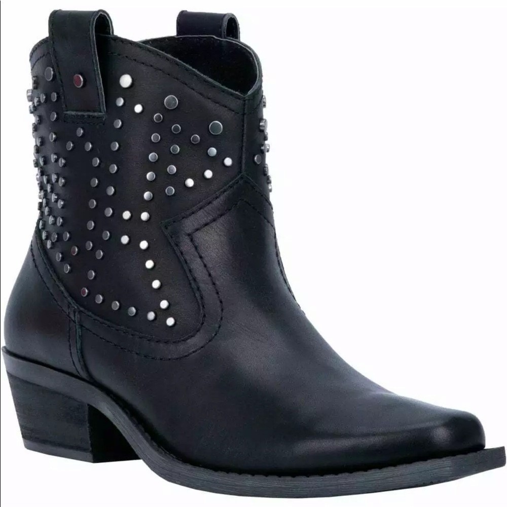Dingo Black Leather Studded Western Ankle Boots womens 9M